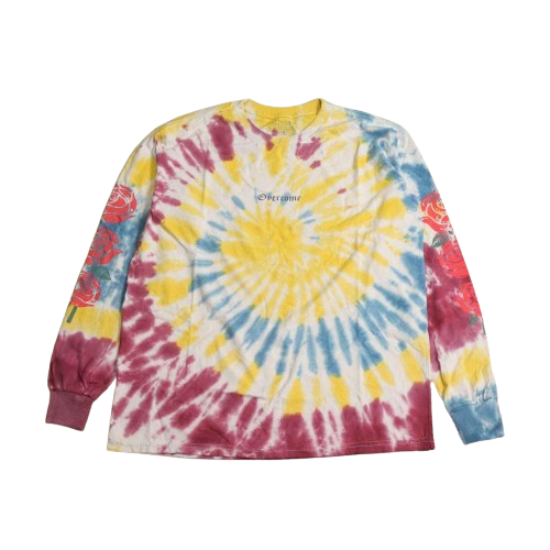 Camiseta Overcome Tie Dye Script Roses Manga Longa