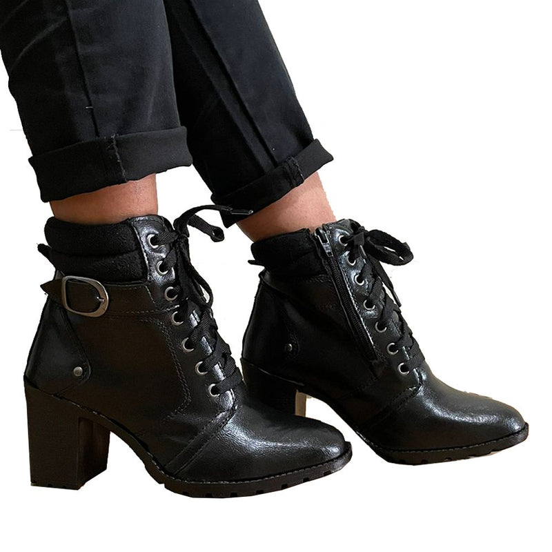 Bota Feminina Cano Baixo C/ Salto Grosso Preto