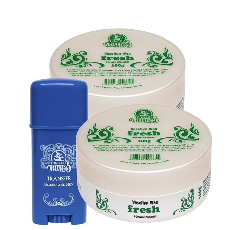 KIT 2 Vaselinas Fresh 100g + 1 Transfer Stick 50g Decalque Long Life