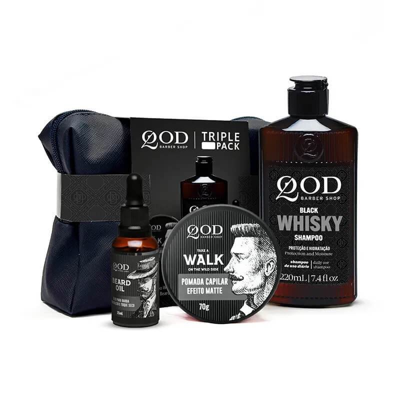 Kit Shampoo Whiskey + Pomada Walk + Oleo de Barba + Necessaire Triple Pack QOD