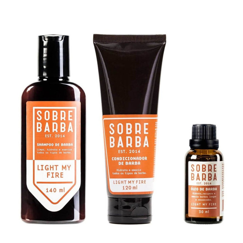 Kit Trio SOBREBARBA Shampoo + Condicionador + Óleo para Barba Light My Fire