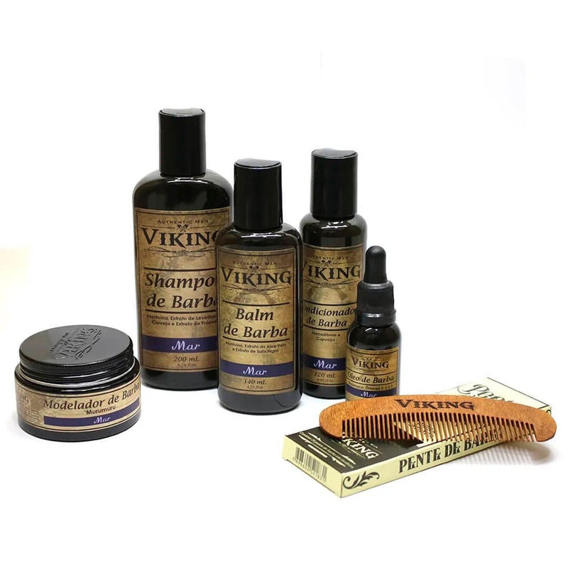 Kit Viking Mar COMPLETO Shampoo + Barlm + Óleo + Condicionador + Modelador + Pente + Necessaire