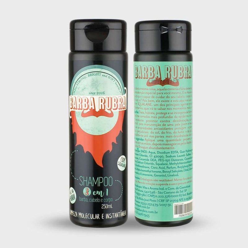 Shampoo Barba Rubra 3 em 1 - Barba, Cabelo e Corpo - 250ml