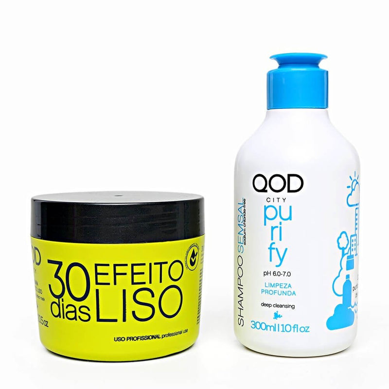 Kit Qod City 30 Dias Shampoo Purify 300mL + Máscara Efeito Liso 300g