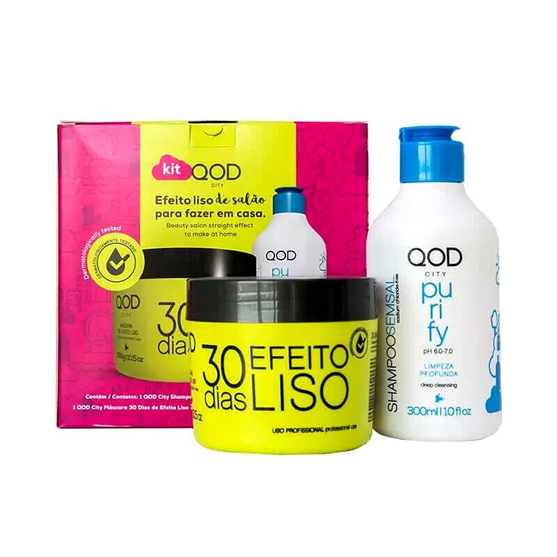 Kit Qod City 30 Dias Shampoo Purify 300mL + Máscara Efeito Liso 300g