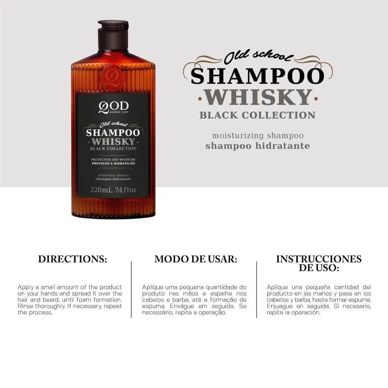 Kit 2 Shampoo para Barba e Cabelo Whiskey 220ml QOD Barber