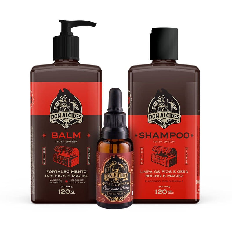 Kit Don Alcides Barba Negra Shampoo + Balm + Óleo para Barba