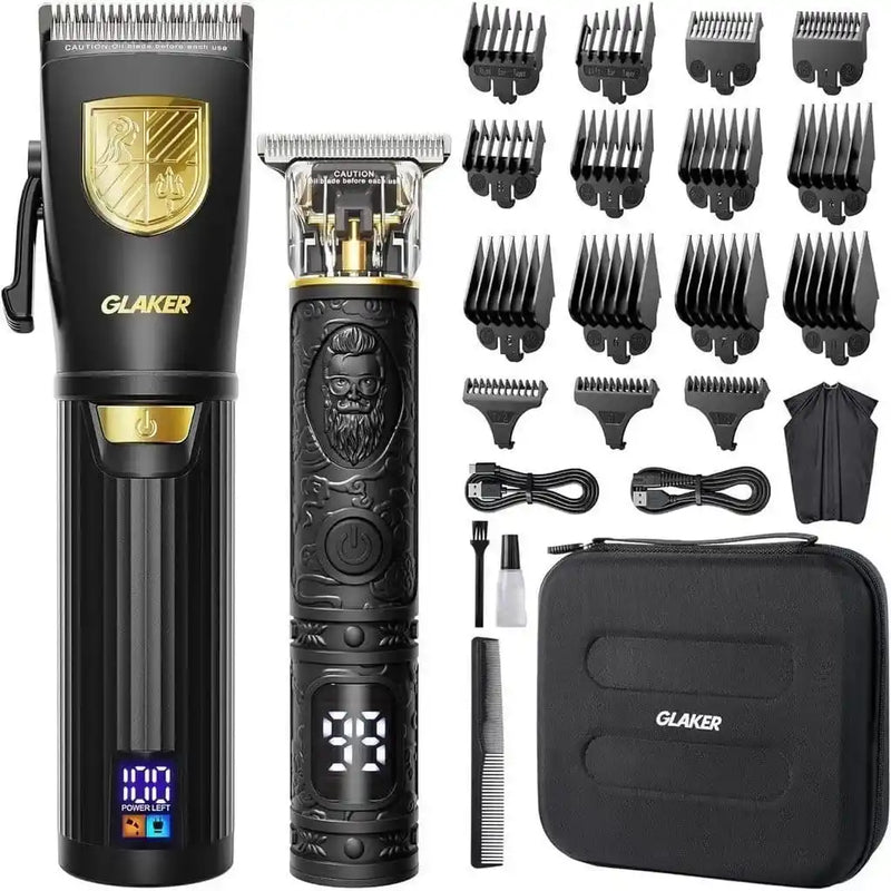 Kit Glaker Barber Máquina + Aparador + 15 Pentes + Necessaire + Capa