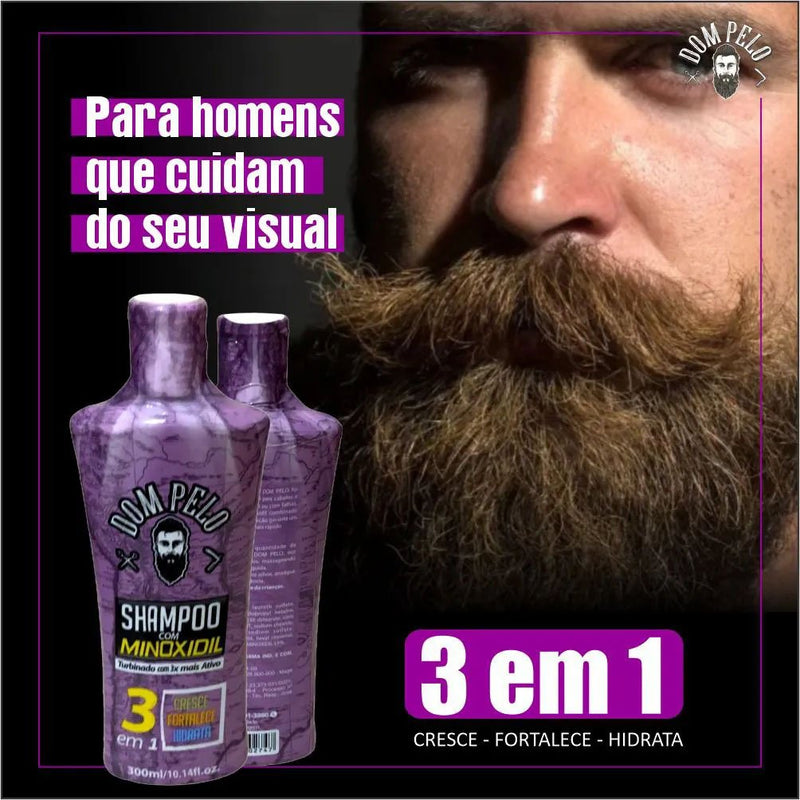 Kit Shampoo Minoxidil Dom Pelo 3 em 1 250ml - Cresce, Fortalece e Hidrata