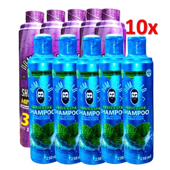 Kit 10x Dom Pelo - 5 Shampoos Anticaspa 250ml + 5 Shampoos Minoxidil 3 em 1 250ml