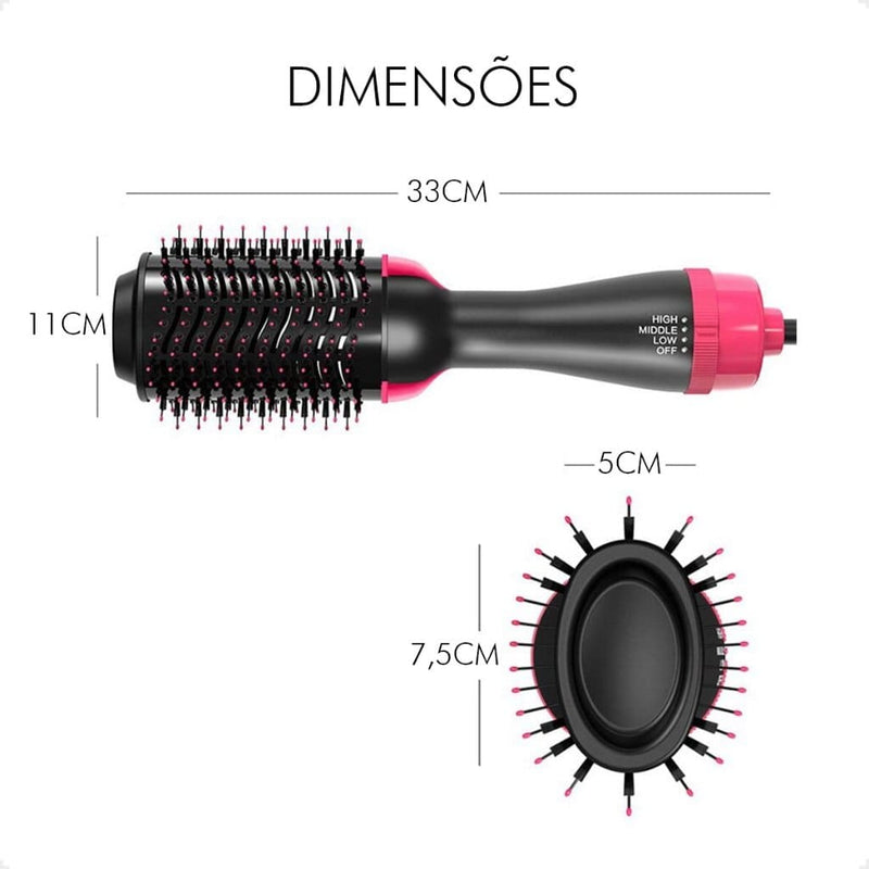 Escova Secadora Elétrica Alisadora de Cabelo Prancha Multiuso Ondula Alisa Seca 3 em 1 110V