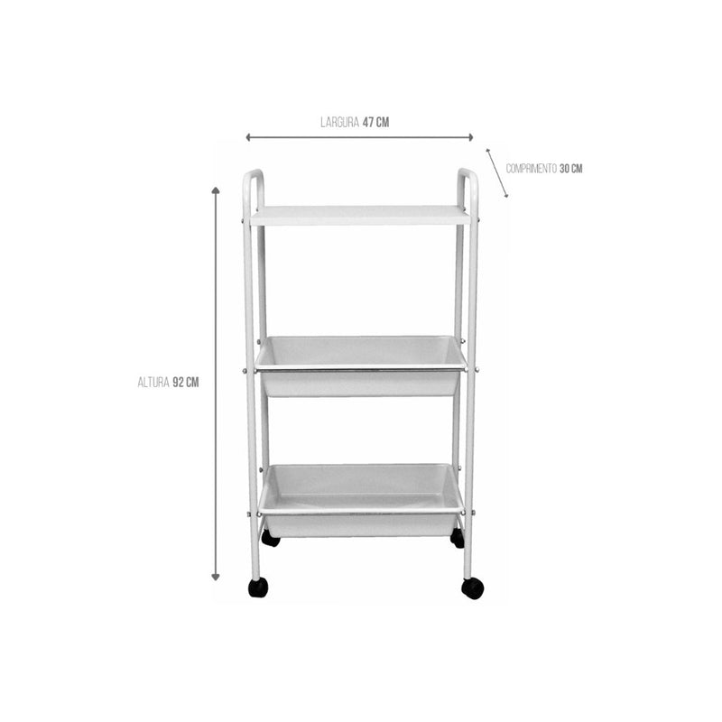 Mesa Carrinho Salus Auxiliar Branco - 2 Bandejas 1 Prateleira