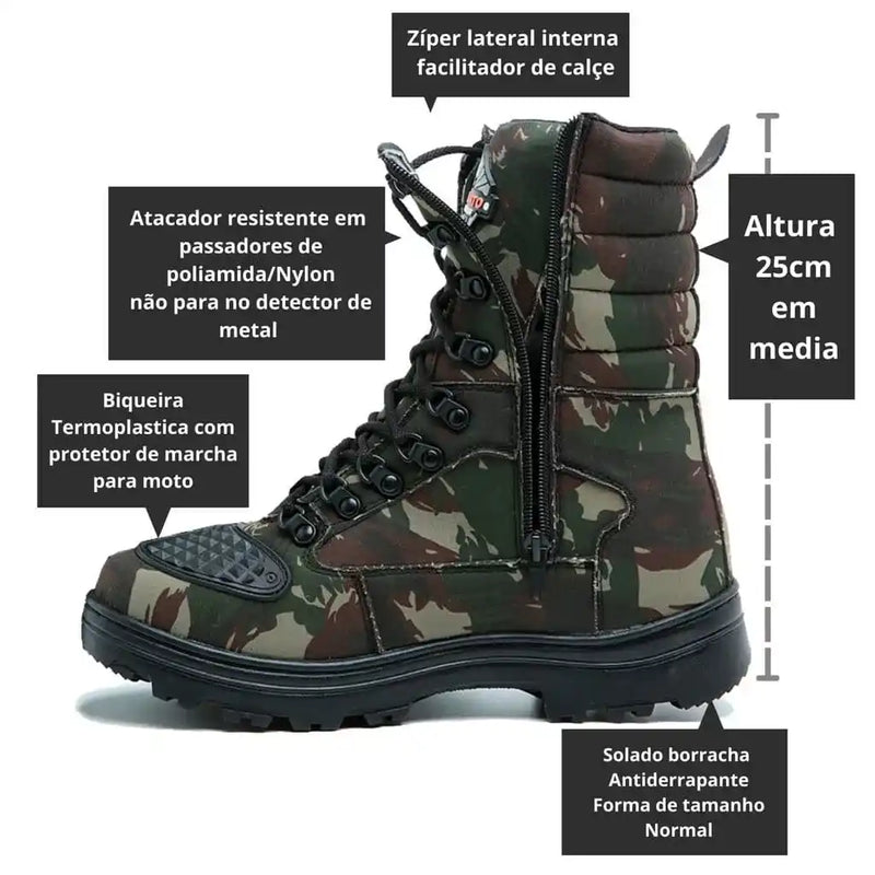 Coturno Militar Tático Zíper 1907 Camuflado