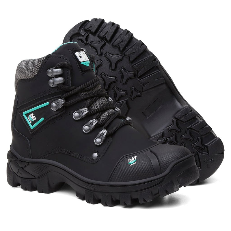 Bota Caterpillar Feminina Couro Legitimo Preto Verde