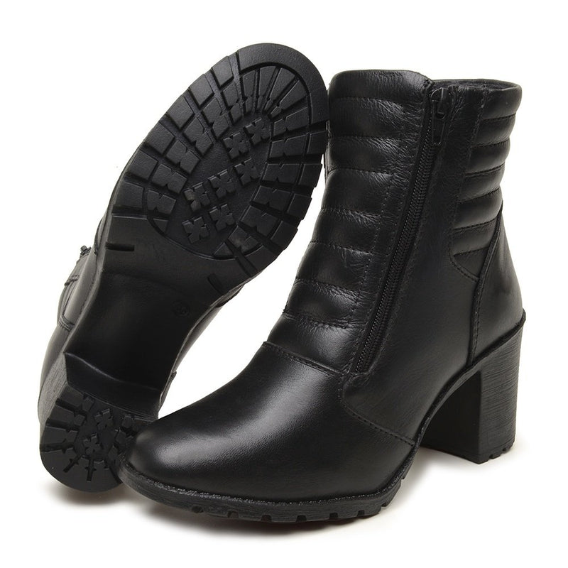 Bota Feminina Couro Salto Grosso Cano Baixo X