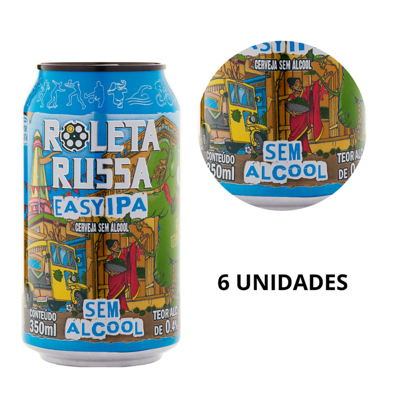 Kit 6x Cerveja Roleta Russa Easy Ipa 0 Álcool 350ml Lata