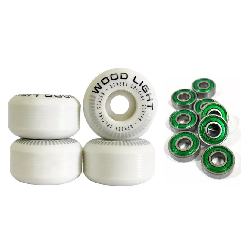 KIT Rodas Wood Light 53mm 99a + 8x Rolamentos Abec 9