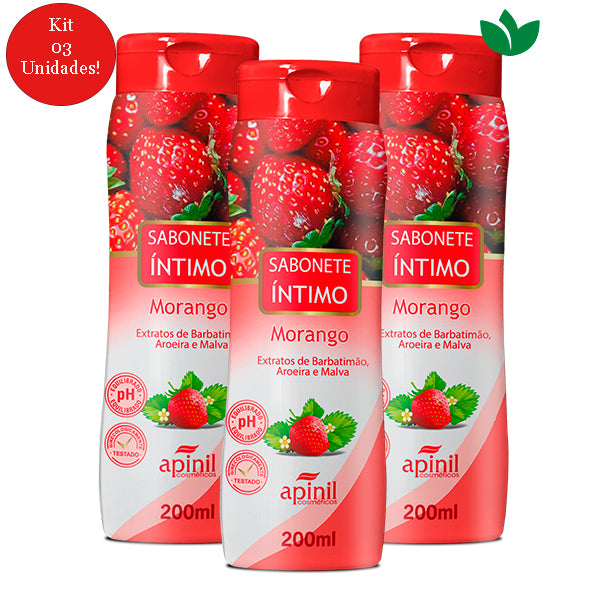 Kit 3x Sabonete Feminimo Íntimo Morango Apinil