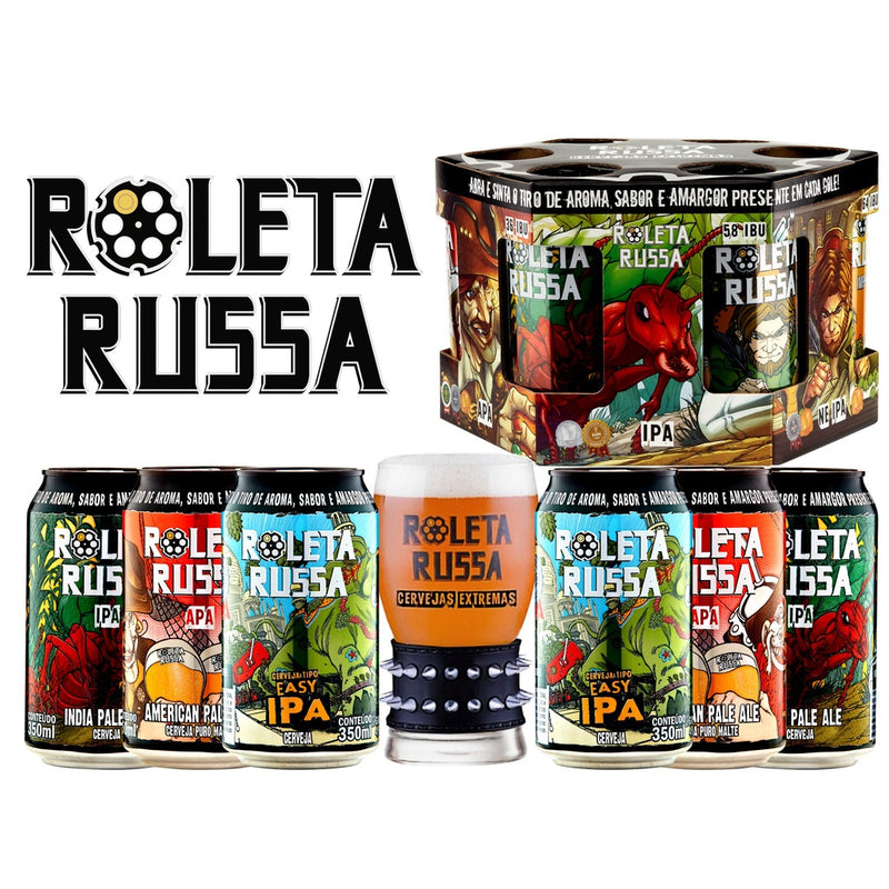 Kit Presente 6x Cervejas Lata roleta Russa + 1 Copo Spike