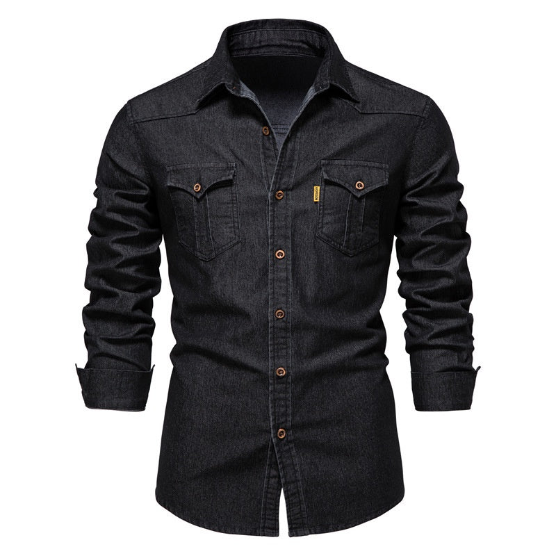 Camisa Jeans Iron Manga Longa Preto