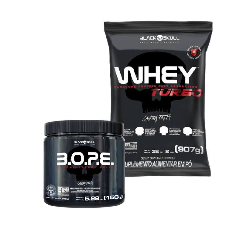 Kit 1x Whey Turbo refil 900g + 1x Pré Treino B.o.p.e 150g Frutas Vermelhas- BlackSkull