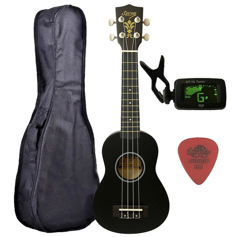 Ukulele Seven Soprano Suk-07 BK Preto + Capa + Afinador