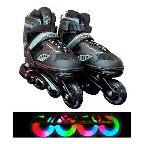 Patins Roller New Inline - Abec 7 + Rodinhas Led - Preto