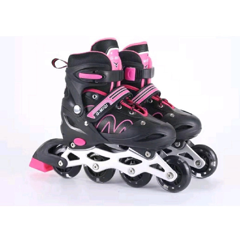 Patins Roller In Line Ajustável C/ Led Rosa Preto