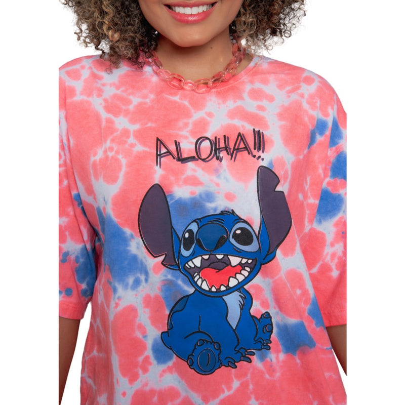 Camiseta Tie Dye Aloha Stitch Rosa