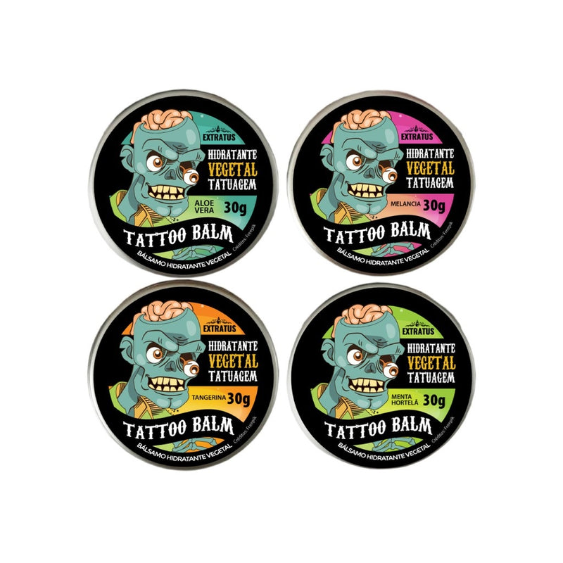 KIT 4x Pomadas Tattoo Balm Aftercare Hidratante 30g - Aloe Vera + Melancia + Tangerina + Menta Hortelã