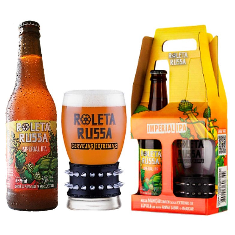 Kit Cerveja Roleta Russa Imperial IPA Longneck 355ml + Copo Bracelete 300ml