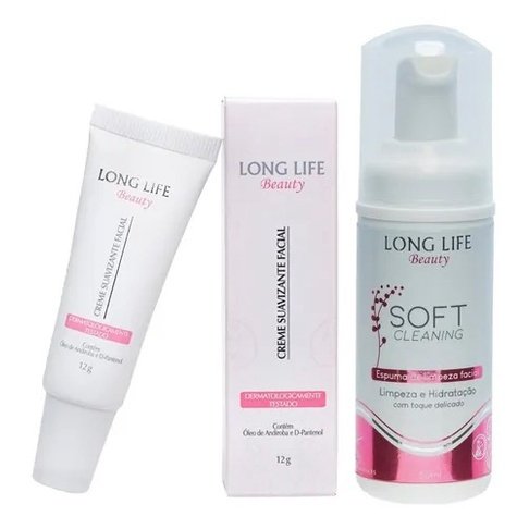 Creme Pós Micropigmentação Long Life Beauty 12g + Sabonete Mousse Soft Cleaning 50ml Espuma Facial Long Life