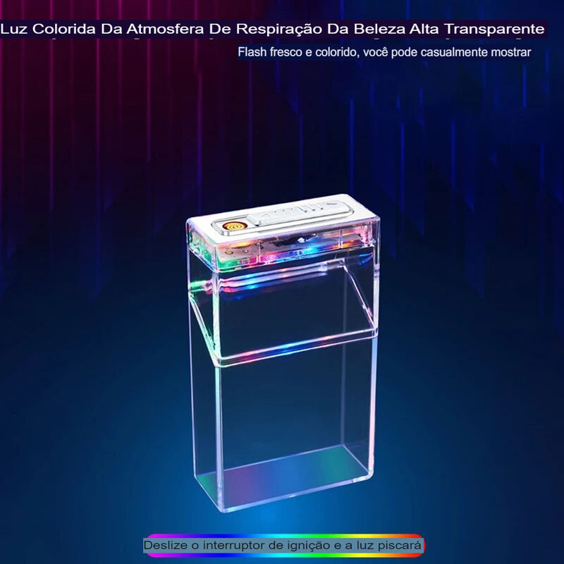 2 EM 1 CASE DE CIGARRO + ISQUEIRO - TRANSPARENTE LED LANTERNA USB