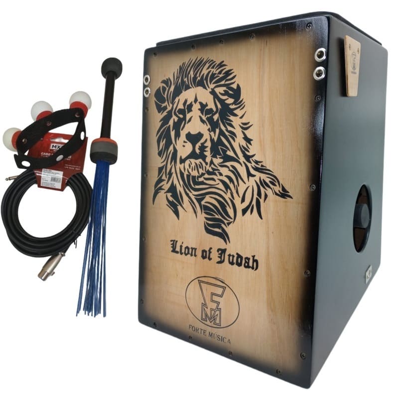 Cajon 2 Bumbos Eletro Acústico The Lion OF Judah A