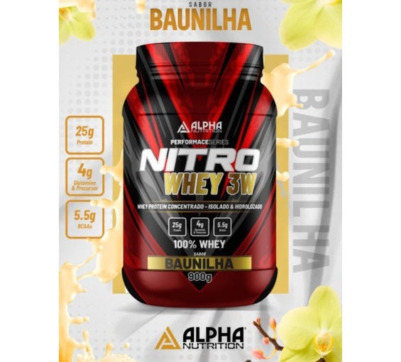 Whey Protein Nitro 3W 907g Alpha Nutrition Baunilha