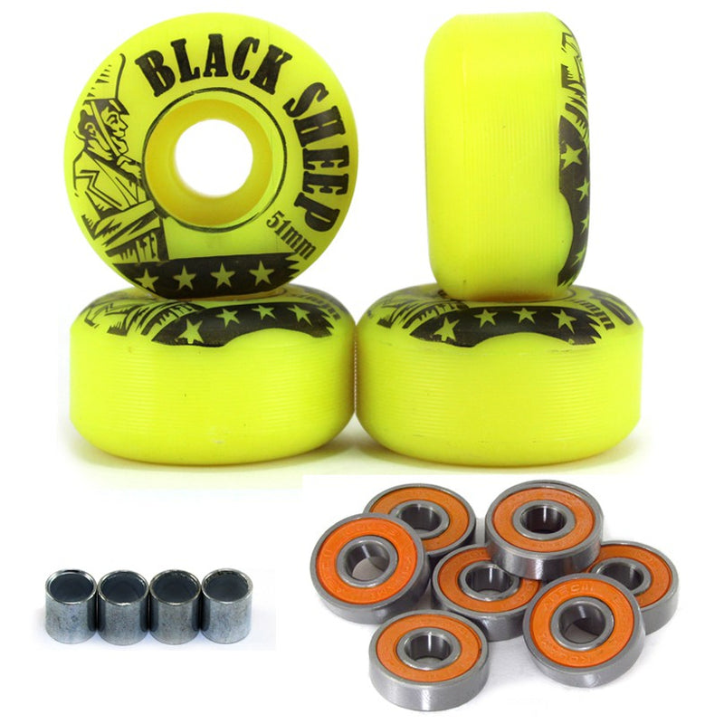 KIT BLACK SHEEP Rodas 51mm + Rolamentos C Amarelo