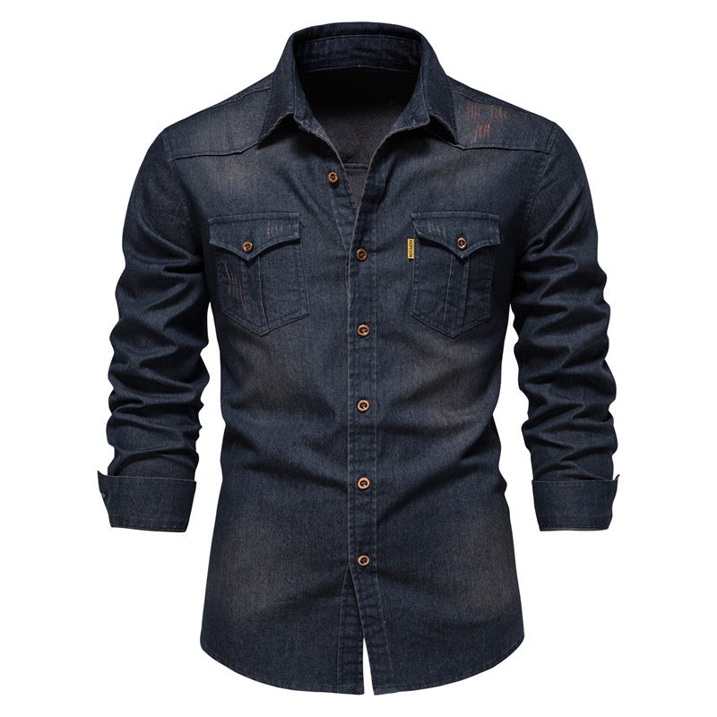 Camisa Jeans Iron Manga Longa Azul Marinho