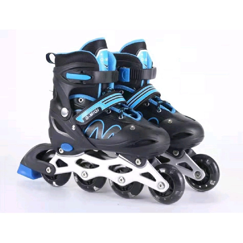 Patins Roller In Line Ajustável C/ Led Azul Preto