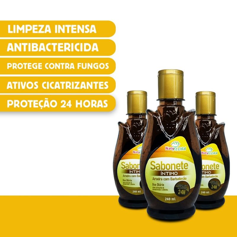 Kit 3x Sabonetes Intimos Aroeira Com Barbatimao Antisseptico e Antibacteriano 240ml