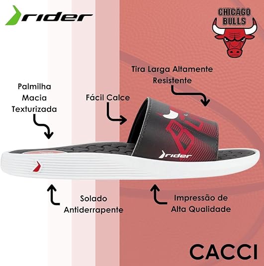 Chinelo Rider Pump Nba Chicago Bulls Preto