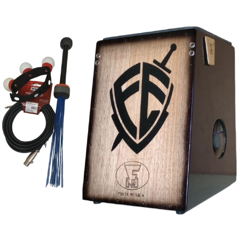 Cajon 2 Bumbos Eletro Acústico Escudo da Fé