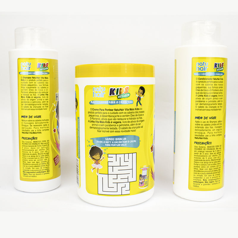 Kit Kids Vegano Vita Mais NatuHair Shampoo + Condicionador + Creme Para Pentear + Ampolas