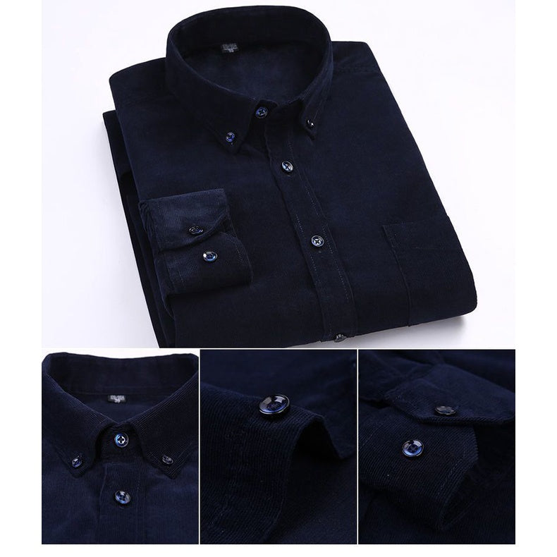 Camisa Social Jinci Veludo Manga Longa Azul Marinho