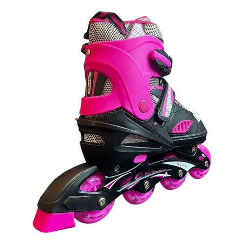 Patins Roller New Inline - Abec 7 + Rodinhas Led - Rosa