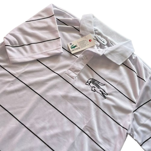 Camisa Polo Lacoste Ed. Limitada 90 Anos - Branco/Cinza/Vermelho/Roxo