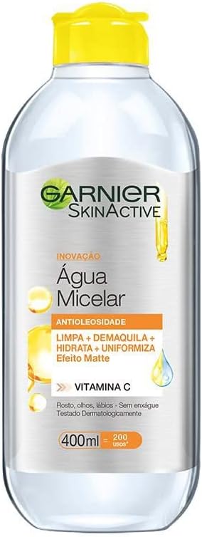 Água Micelar Antioleosidade Vitamina C, Limpa, Demaquila, HIdrata e Suaviza 400ml