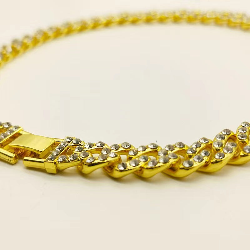 Pulseira Cubana Americano Diamantes Gold