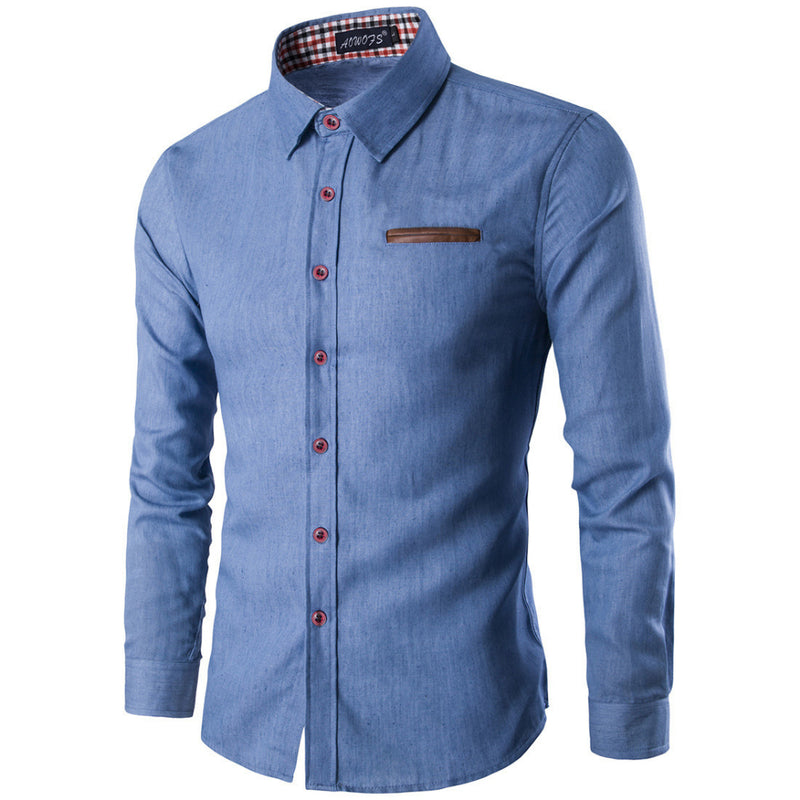 Camisa Jeans Casual Slim Manga Longa Azul Claro