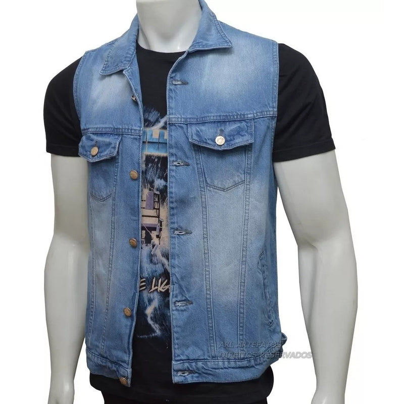 Colete Jeans Moto Club Azul Liso