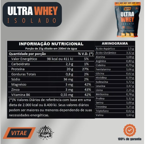 Ultra Whey Protein Isolate Vitae 1.8kg Refil - 8 Sabores